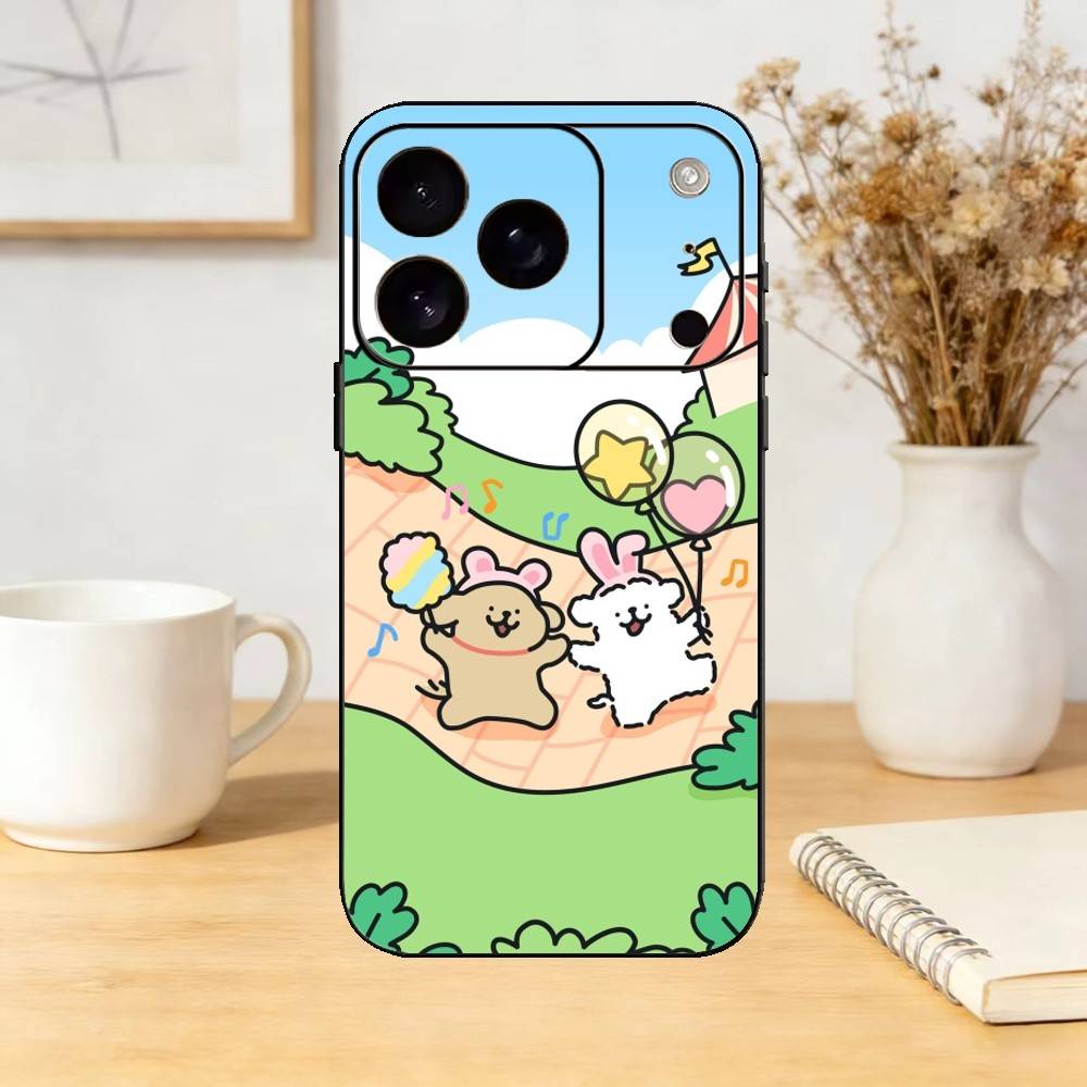 Мультяшный Милый Щенячий Чехол-Телефонная Обложка Для iPhone 17,16,15,14,13,12,11 Plus,Pro,Max,Mini Силиконовый Черный Мягкий Чехол