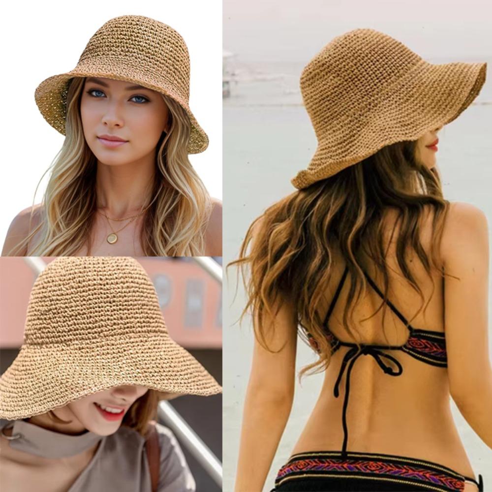 Соломенная шляпа с защитой от ультрафиолета, плетеная солнцезащитная кепка, модная пляжная шляпа для путешествий на свежем воздухе, модный образ