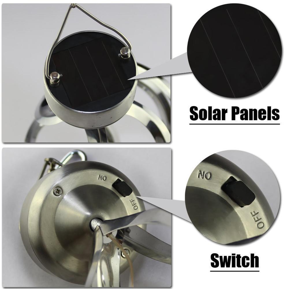 Led Metal Solar Powered Wind Chime Spiral Gyro Light Color Change Hanging Light