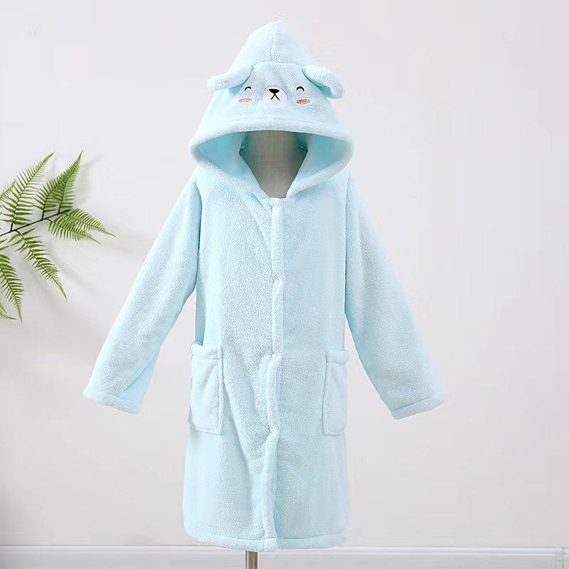 Детский милый мультяшный халат с капюшоном из кораллового флиса - Впитывающий, Не линяющий, Плотный, Носимый плащ