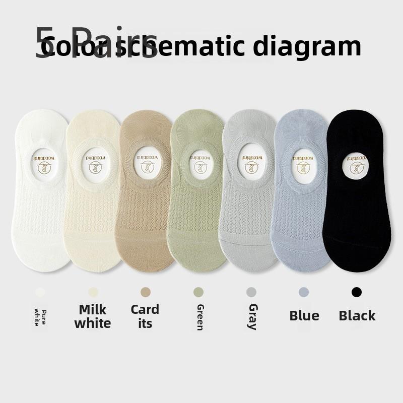5 пар женских носков, весна и лето, тонкие носки-лодочки, нескользящие, с невидимыми носками, впитывающие, дышащие, с неглубокой горловиной