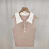 Корейский женский темпераментный контрастный цвет лацкан пуговицы без рукавов тонкий вязаный жилет