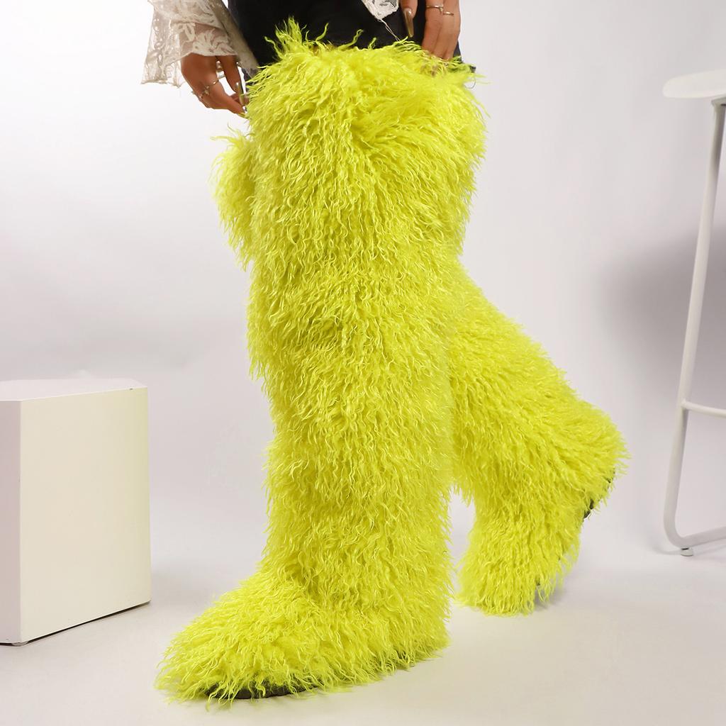 IPPEUM Зимние меховые сапоги 2025 Сапоги до колена для женщин Сапоги выше колена Плюшевые длинные сапоги