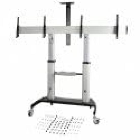 TV Stand Mobile 2 Screens Inch Display VESA Compatible Load Capacity 50 Kg Each With Shelves for AV Equipment Height Adjustable With Casters TV Stand