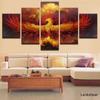 Холст Абстрактная живопись Модульная настенная живопись 5 шт. Огненный Феникс Птица Фотографии Гостиная Домашний декор HD Печатный плакат Рамка