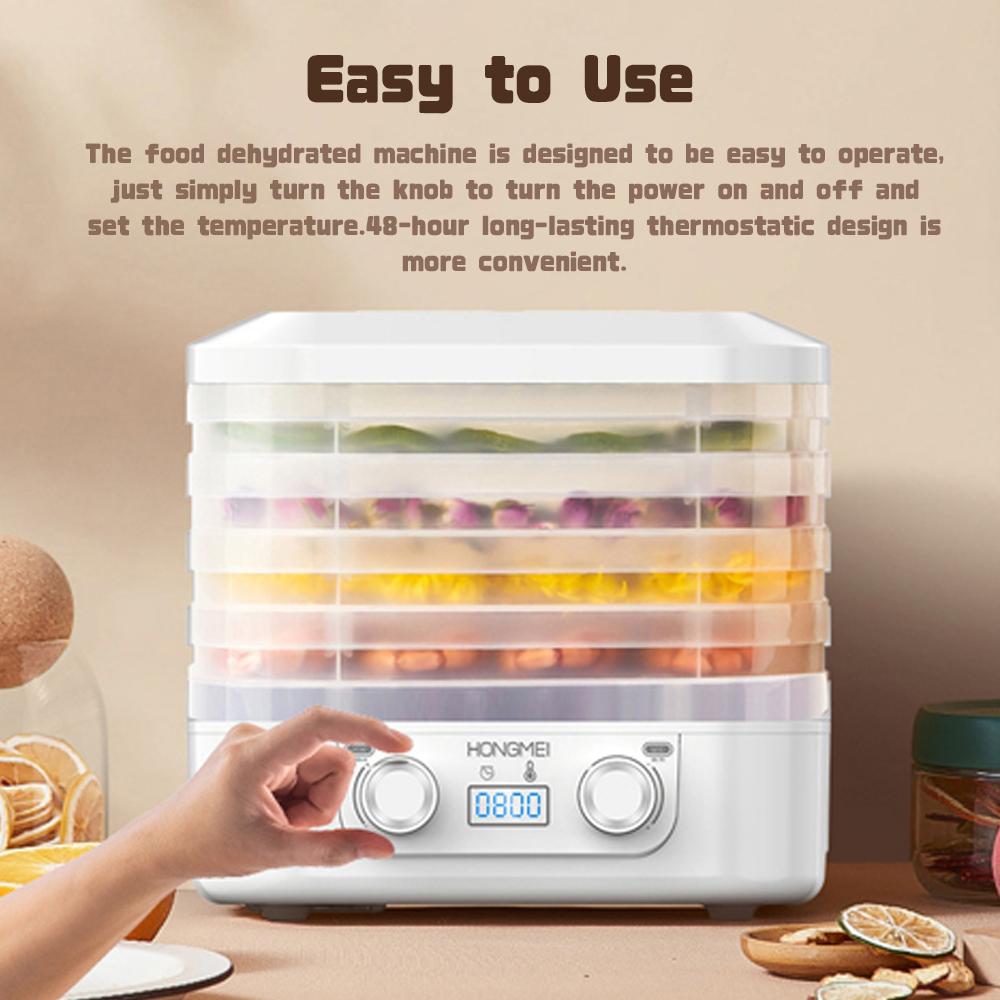 Сушилка для пищевых продуктов с 5 лотками и регулируемой температурой, автоматическая сушилка для пищевых продуктов и вяленого мяса,