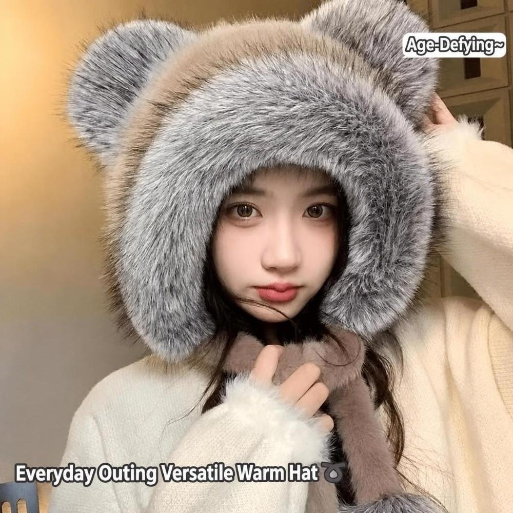 Large Head Circumference 63cm Winter Ear Flap Hat Women Bear Ear Hat  Winter Season