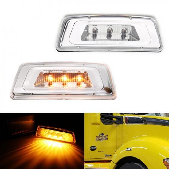 Хромированные светодиодные габаритные огни с прозрачными линзами и янтарными светодиодами для колесной арки, боковые, для Kenworth T680..
