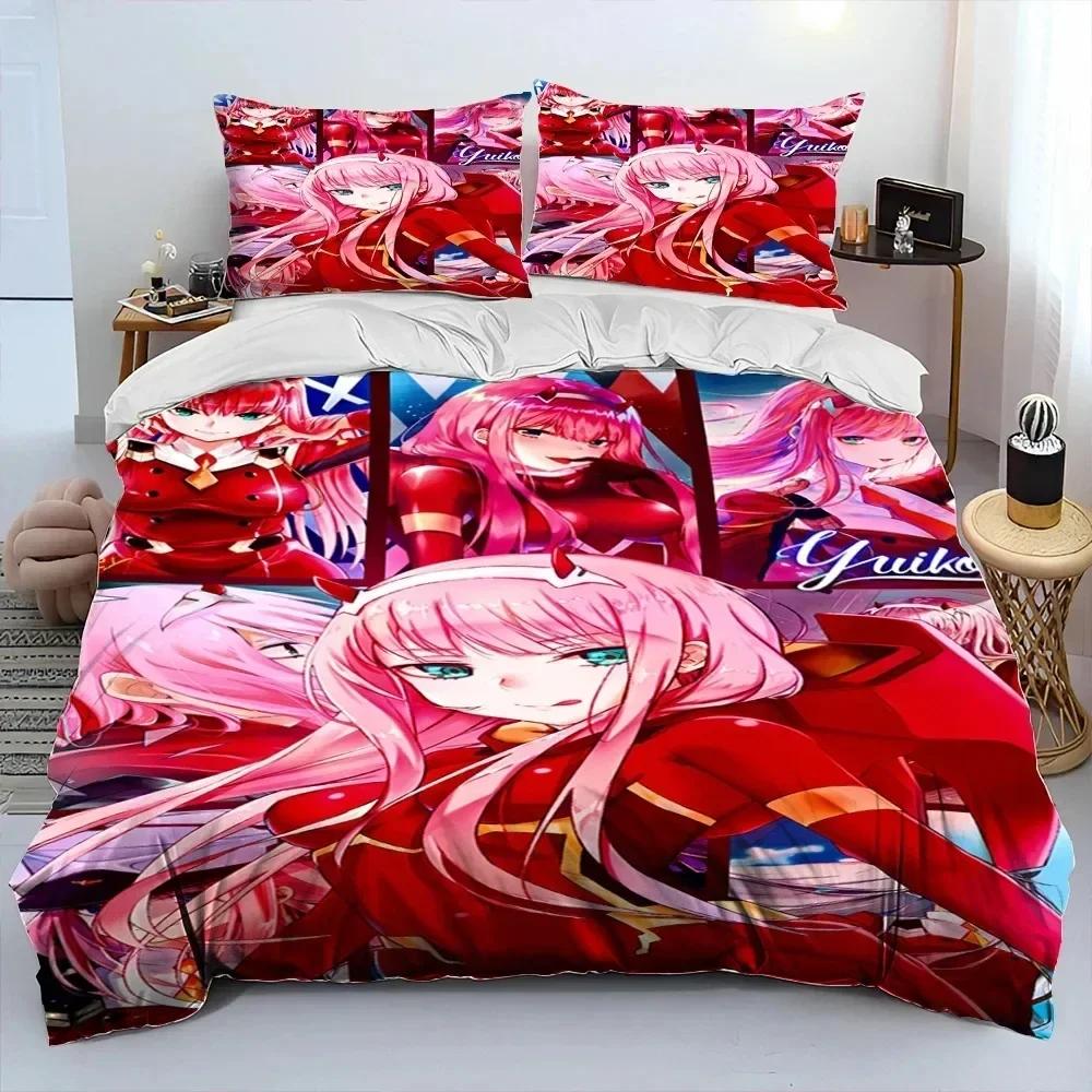 Zero Two DARLING In The FRANXX Cartoon Comforter Bedding Set,Duvet Cover Bed Set Quilt Cover Pillowcase,Queen Size Bedding Set