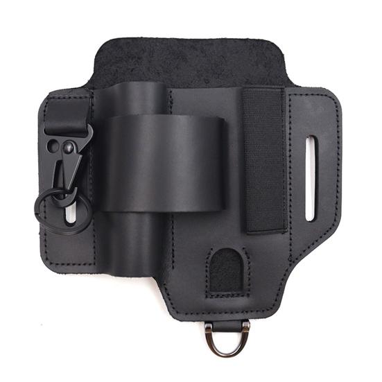 Multitool Belt Sheath Faux Leather EDC Belt Organizer 3 Pockets Belt Pouch with Flashlight Holder Pen Holder Keychain Clip for Men
