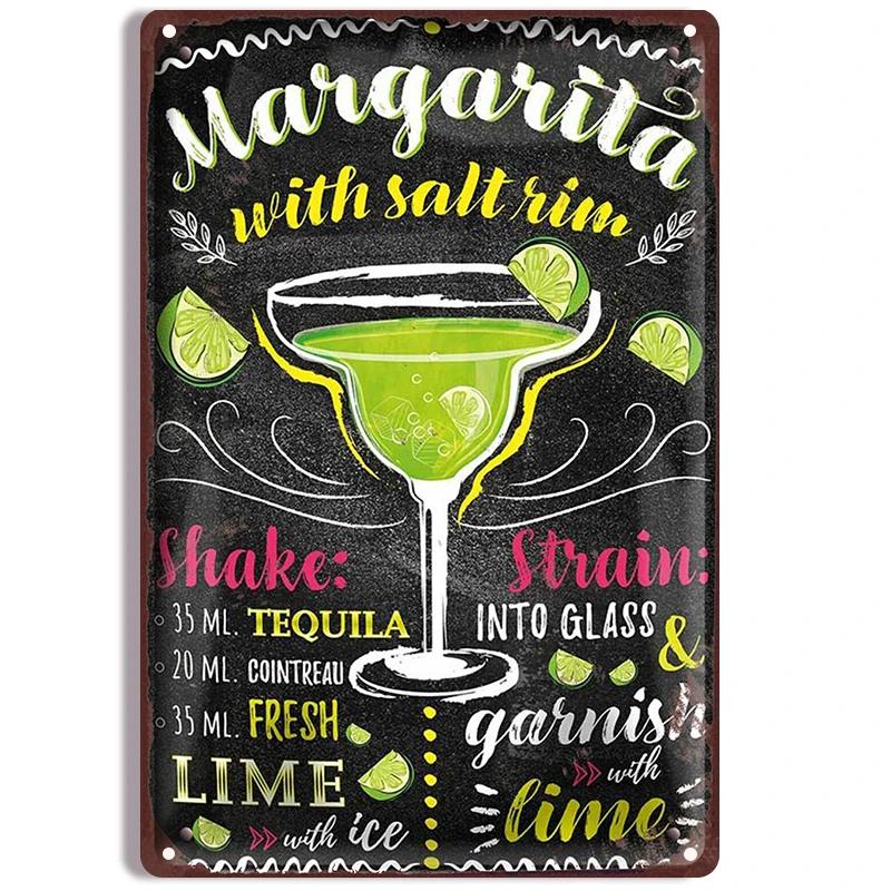 Vintage Cocktail Recipe Metal Tin Signs Set Pina Colada Sangria Margarita Aperol Spritz Zombie Screw Driver Drinks Wall Decor