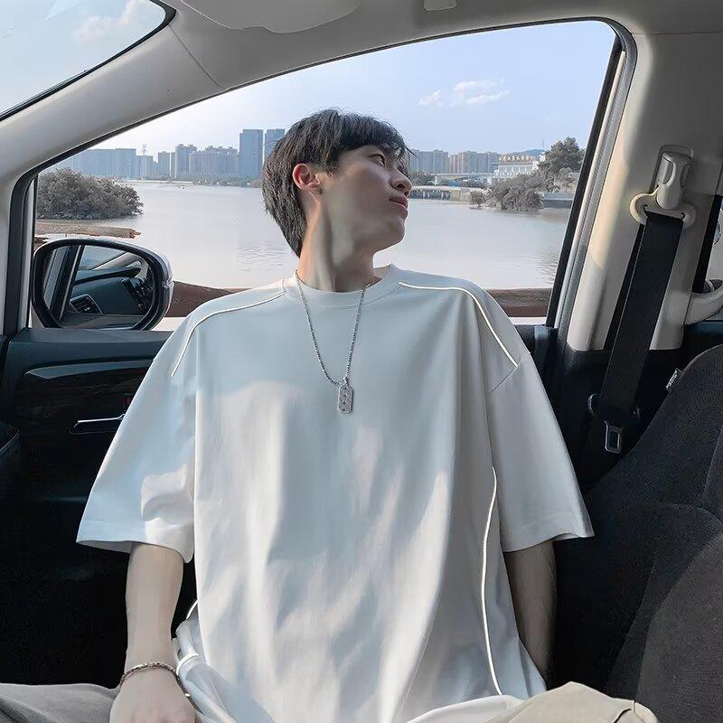 Design-sensual Short-sleeved Men's Summer American Striped Loose T-shirt High Street Versatile Casual Shirt