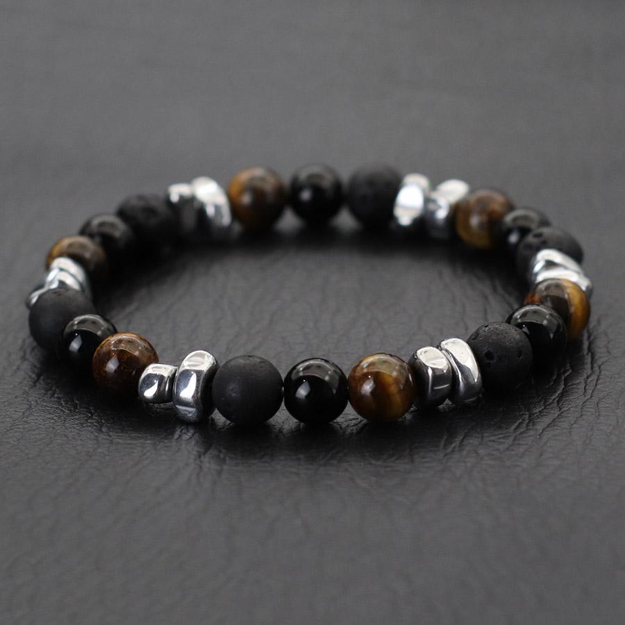 Volcanic Stone Beaded Bracelet Men Jewelry Black String Frosted Beads Personalized Trend of Men Women Accessories