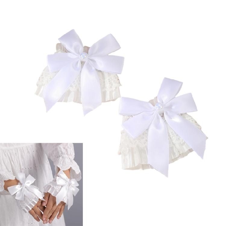 Пара кружевных манжет на запястье для исторических костюмированных вечеринок, декоративный кружевной браслет с бантом для косплея и моды