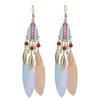 Этнические длинные серьги-подвески с перьями для женщин, богемные кисточки, ручная работа, бусины, серьги-подвески в виде листьев, элегантные украшения для вечеринки для леди