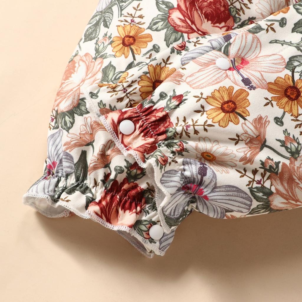 Детский цельный кружевной комбинезон цвета хаки с высокой талией и длинными рукавами для девочек