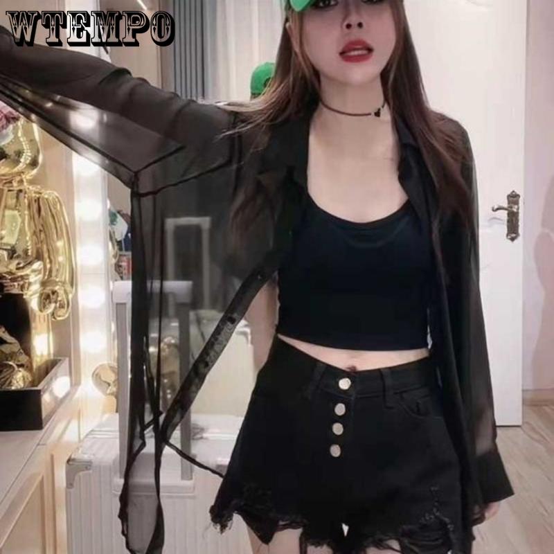 WTEMPO Summer Women's Sunscreen Cardigan Thin Jacket Chiffon Tops Korean Temperament Loose Long-sleeved