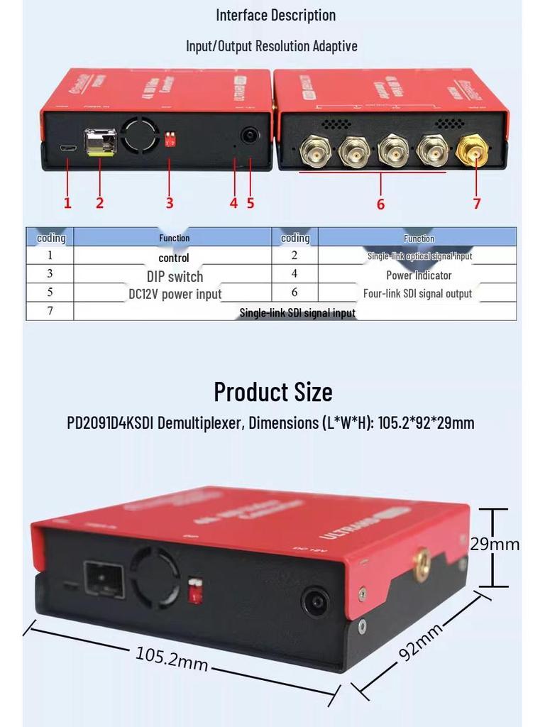 Devicewell PD2091D 12G/4K Demultiplexer 4-Link 3G SDI HD Signal