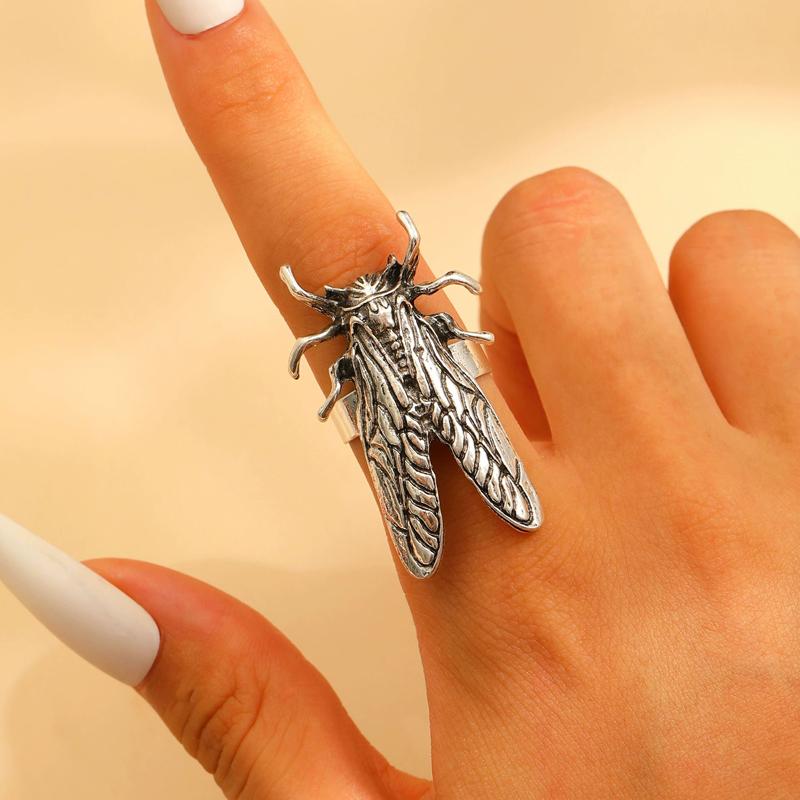Punk Beetle Open Ring for Men Women Exquisite Cicada Insect Finger Ring Vintage Exaggerated Hiphop Casual Versatile Jewelry Gift