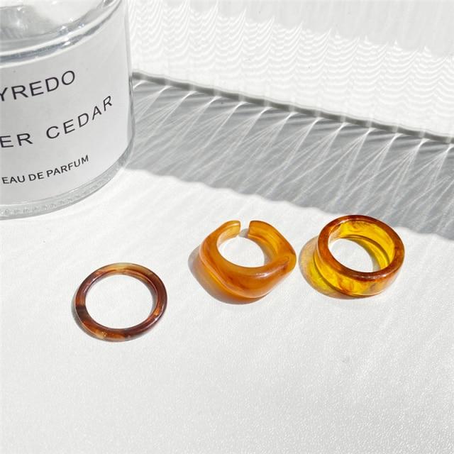 17KM Rainbow Color Resin Acrylic Rings Set For Women Couples 2021 New Colorful Flower Heart Rings Travel Gifts Jewelry