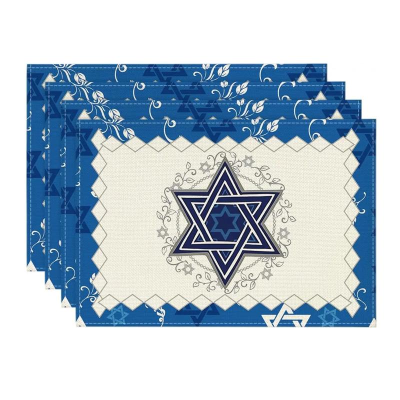 Passover Linen Placemats Kitchen Dining Table Decor Hexagon Jewish Holiday Party Heat Resistant Table Mat Passover Decorations