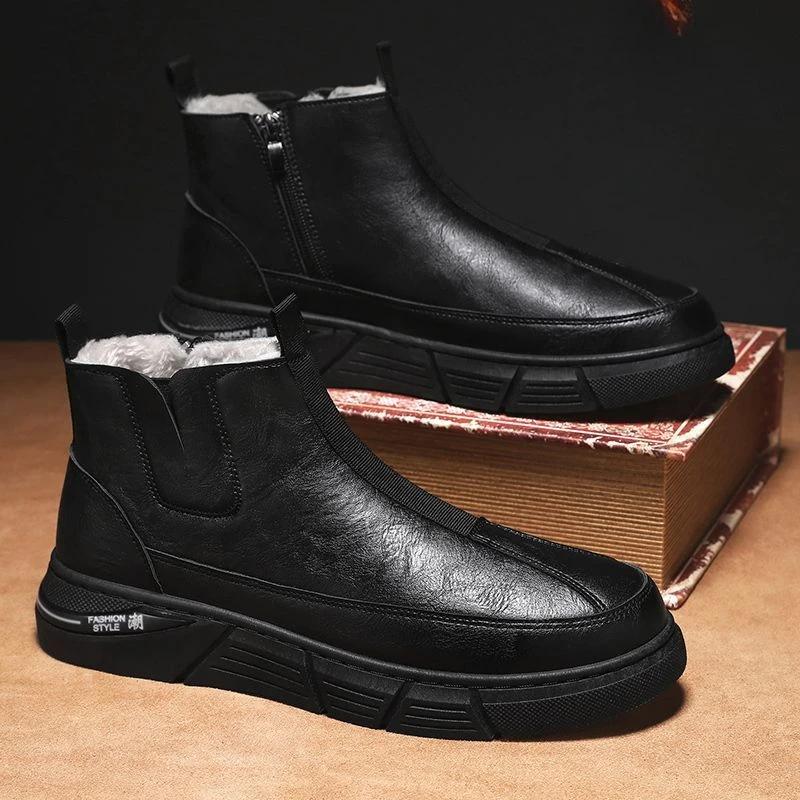 Модные мужские зимние ботинки до щиколотки, ботильоны на молнии, мужская зимняя обувь, противоскользящая, теплая, холодостойкая, брендовая, флисовая, рабочая, новинка моды, хлопковая обувь