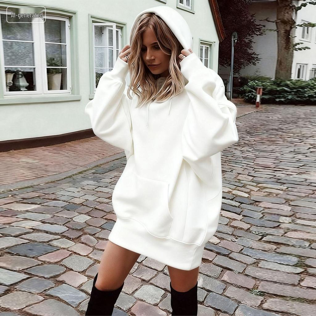 2025 Influencer Autumn/Winter Women's Solid Color Loose Fleece Hoodie