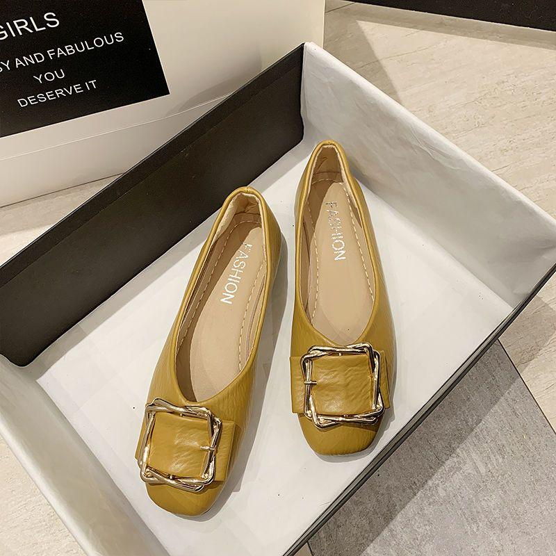 Весенние женские туфли-лодочки на плоской подошве с пряжкой спереди, на плоском каблуке с круглой головкой, дышащие и универсальные черные туфли-бобы на мягкой подошве цвета феи