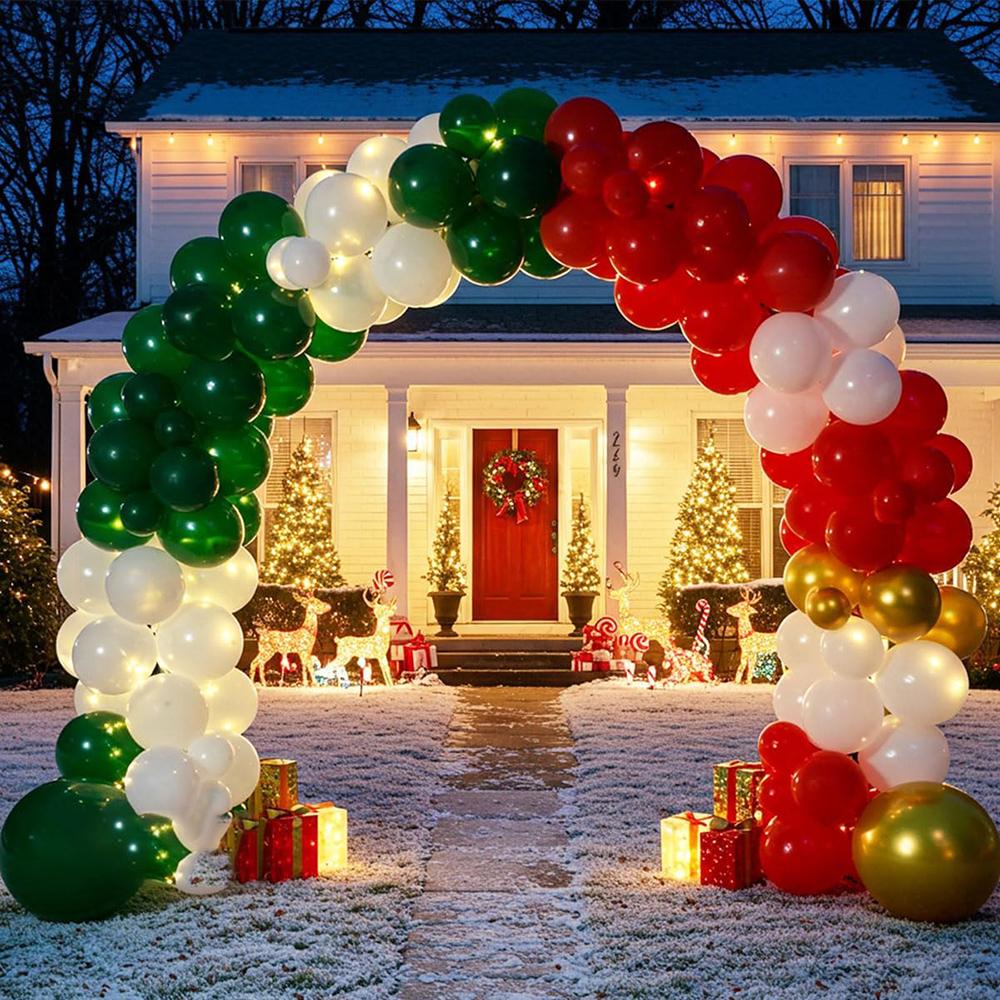 Christmas Green Red Balloons Garland Metal Gold Balloon Arch Kit Xmas Home Party Christmas Festival Background Decoration Globos