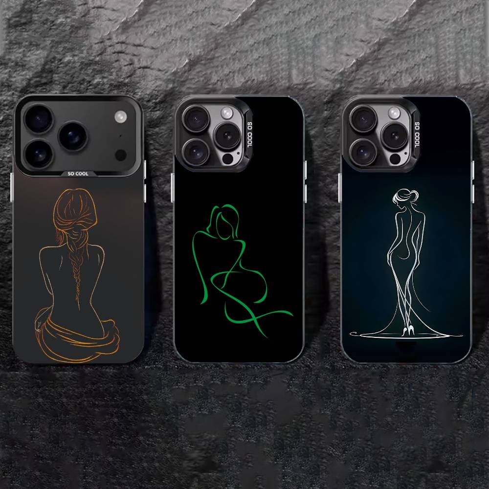 Sexy Body curve Art Phone Case For iPhone 17,16,15,14,13,12,11 Plus,Pro Max,XS,Colored silver phone case