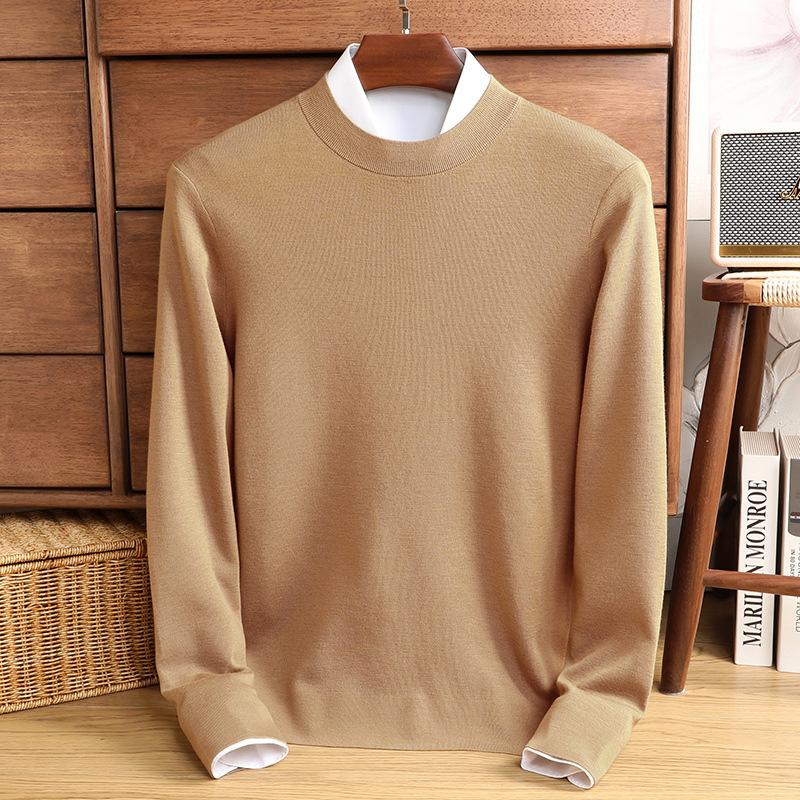 Fashion Casual Men'S Knitted Sweater Autumn And Winter Close-Fitting Warm Long-Sleeved Semi-Turtleneck Sweater Thickened Clothes Men'S Clothing