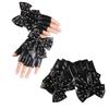 Women Bowknot Rivet Half Finger Gloves PU Leather Gloves For Nightclub Hiphop Dancing Wear And Stage Performances