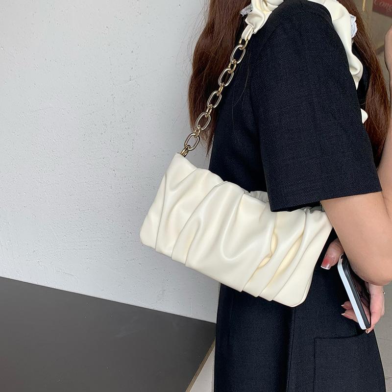 2025 Niche Design New Summer Women's Bag Soft Leather Cloud Bag Pleated Chain Bag Single Shoulder Crossbody Armpit Bag Small Bag