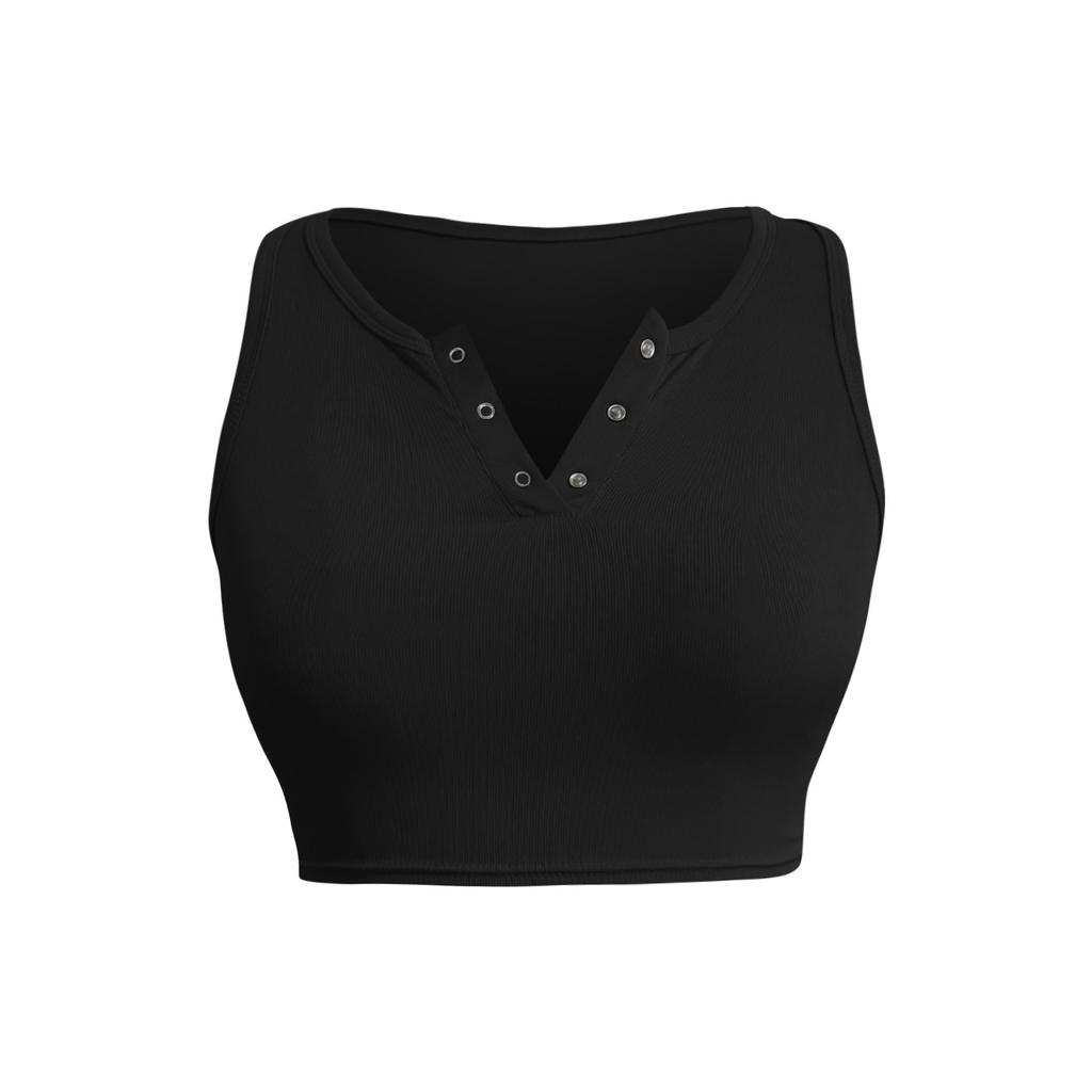 Women's Fashion Casual Solid Color Crewneck Button Sleeveless Crop Sexy I-top Vest