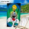 1PC Custom Name Cute Tweety-Bird Artwork Heart Beach Towel, Lightweight Quick-Dry for Man Woman, for Summer Travel, Swimming Pool Birthday Gift