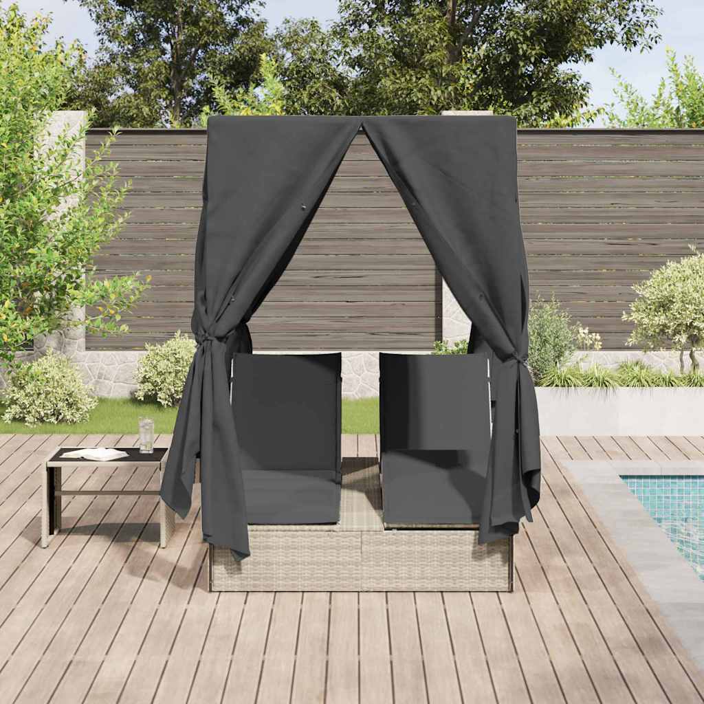 Double Sun Lounger Light Grey 205 x 129 x 200 cm Poly Rattan
