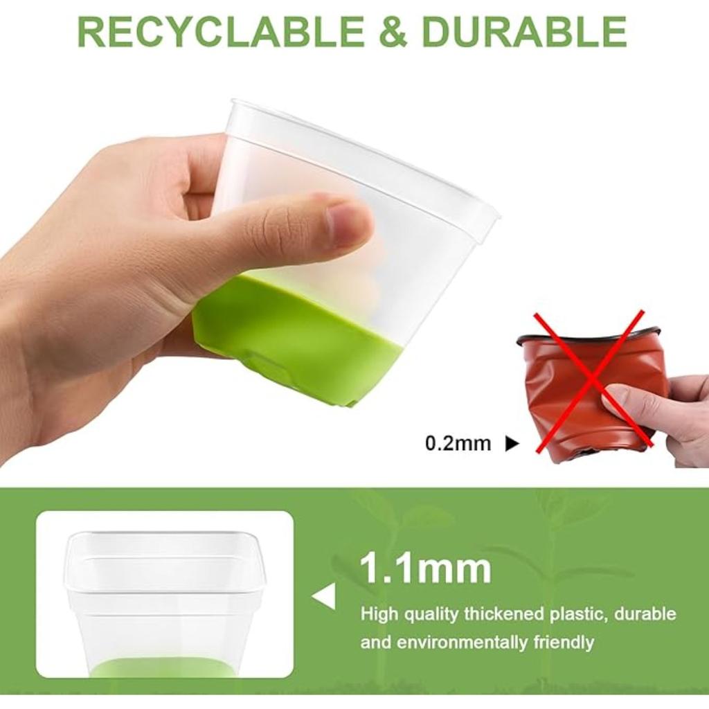 12 шт. Цветочные горшки Квадратные пластиковые питомниковые горшки, Прозрачный цветочный горшок с мягким силиконовым основанием с дренажными отверстиями, Многоразовые горшки для рассады, Стартовые горшки