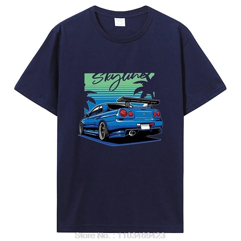 Футболка Initial D Skyline R34, хлопковая футболка унисекс с коротким рукавом, японская модная футболка Harajuku с автомобилем, одежда унисекс большого размера