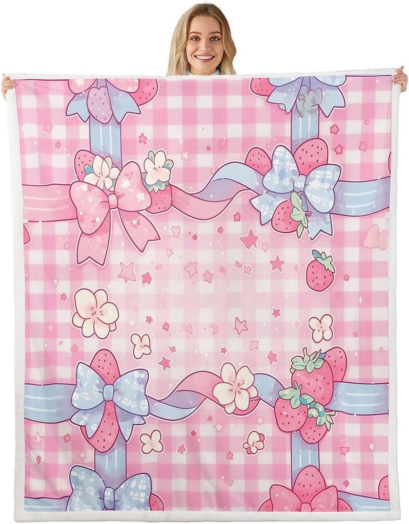 Плед с узором из синих бантов Мягкий флисовый плед Элегантный домашний декор Подарок для женщин Девочек Спальня Постельное белье Покрытие