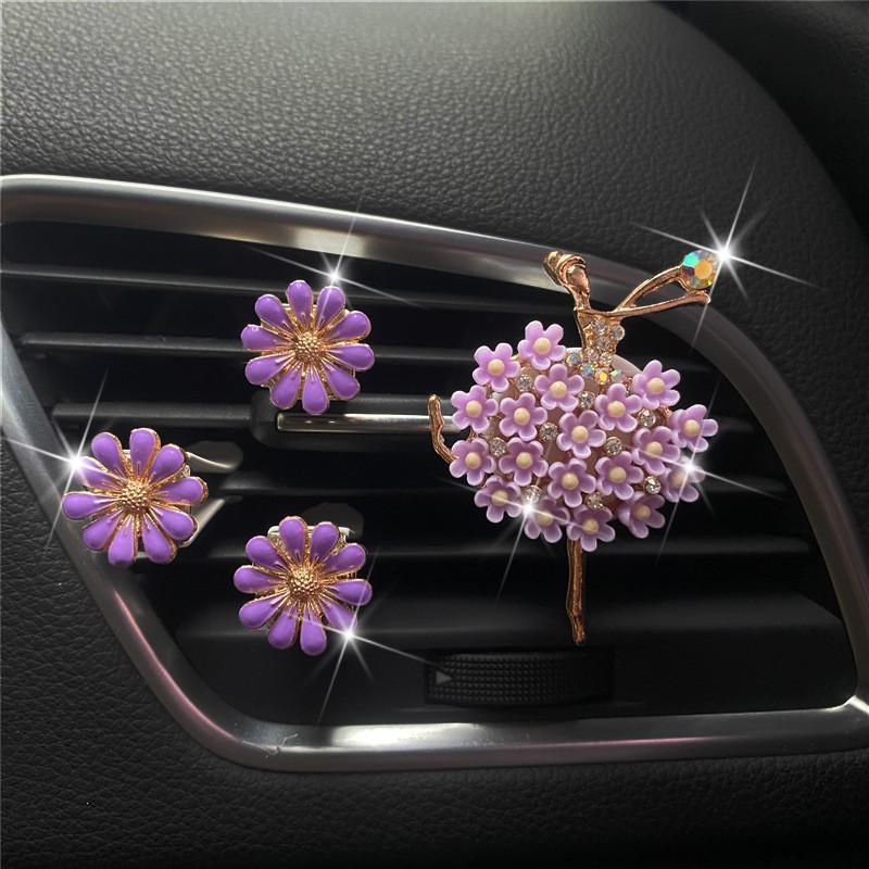 Стиль Богини Цветок Ромашки Стразы Девочка-балерина Клипса-ароматизатор для вентиляции автомобиля Украшение интерьера Белый/розовый/фиолетовый/зеленый