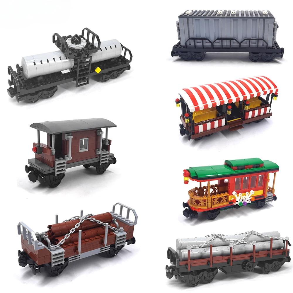 Criativo MOC Blocos de Construção para Crianças, Cidade Tanque, Trem de Carro, Trem de Carga, Lenha, Ferrovia, Ônibus Expresso