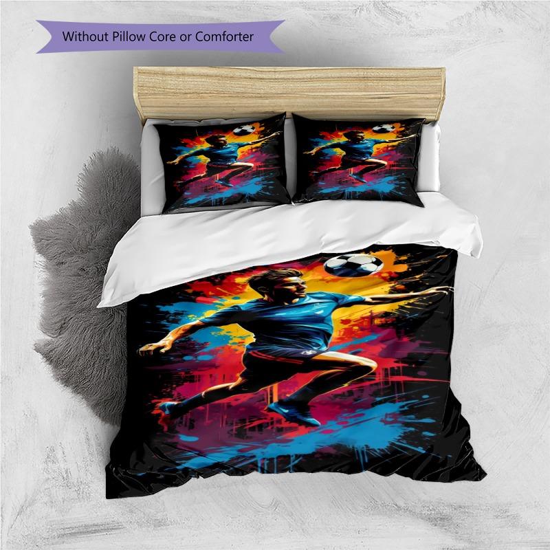 Soccer Player Color Splash Graffiti Art Print 3 Pieces Duvet Cover Set Sports Fan Bedding Bedroom Home Decor Without Pillow Core