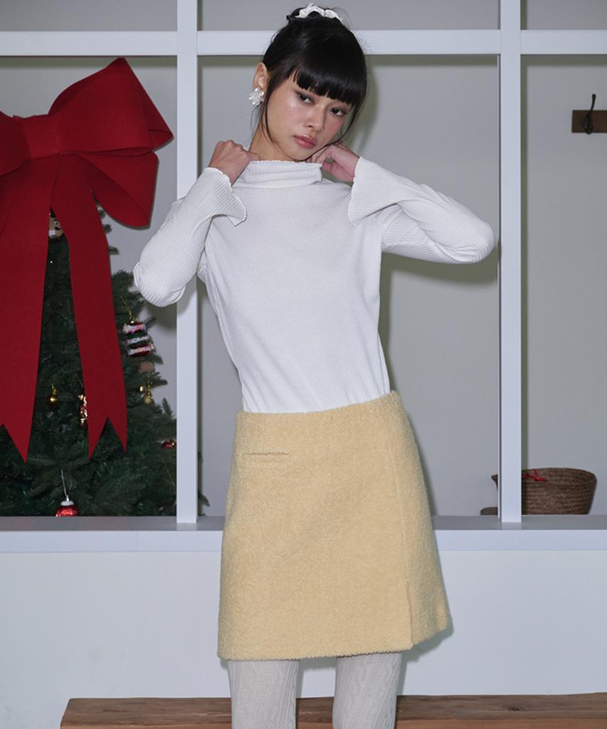 Opening Sunshine Boucle Wool Pocket Mini Skirt_Butter