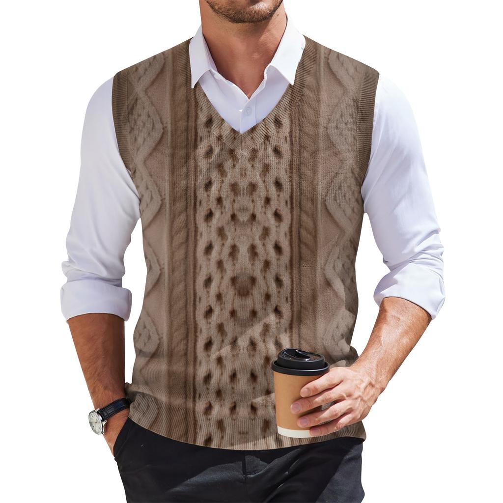 Men's Fashion Printed V-Neck Vest Sleeveless Knitted Pullover