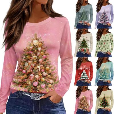 Женский повседневный топ с длинным рукавом и принтом, с круглым вырезом