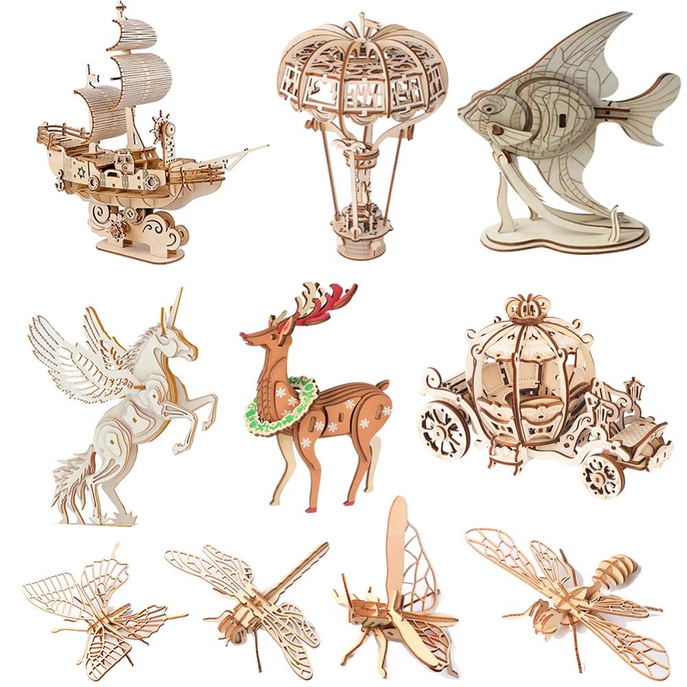 Diy 3D Wooden Puzzle Model Animal Montessori Toys For Children Crafts Dachshund Skeleton Assembly Gift Set For Kids Adults Teens