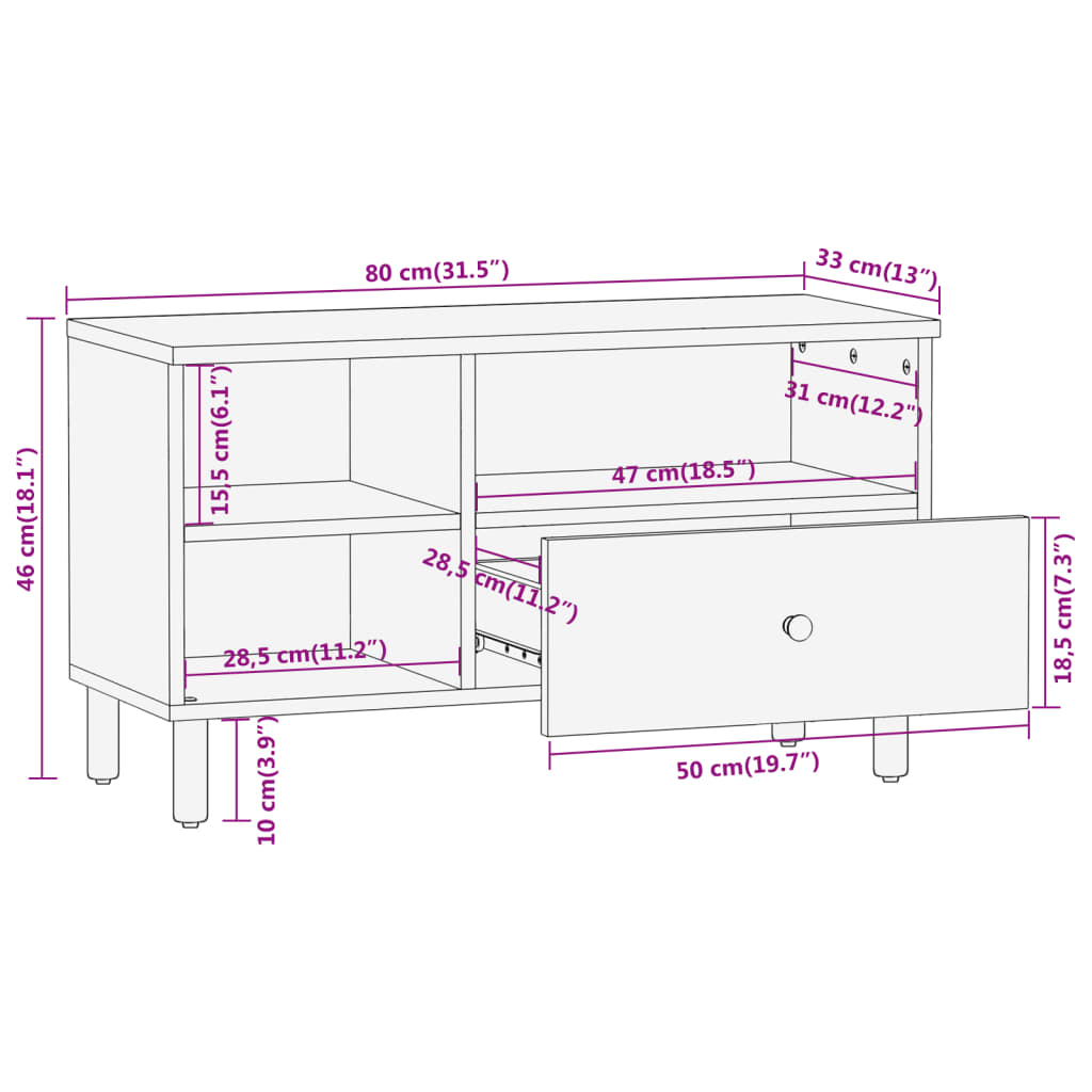 TV Stand 80 x 33 x 46 cm Solid Mango Wood