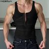 Summer Men Zipper Strap Sleeveless Stitching Casual Fitted Rib Tank Tops