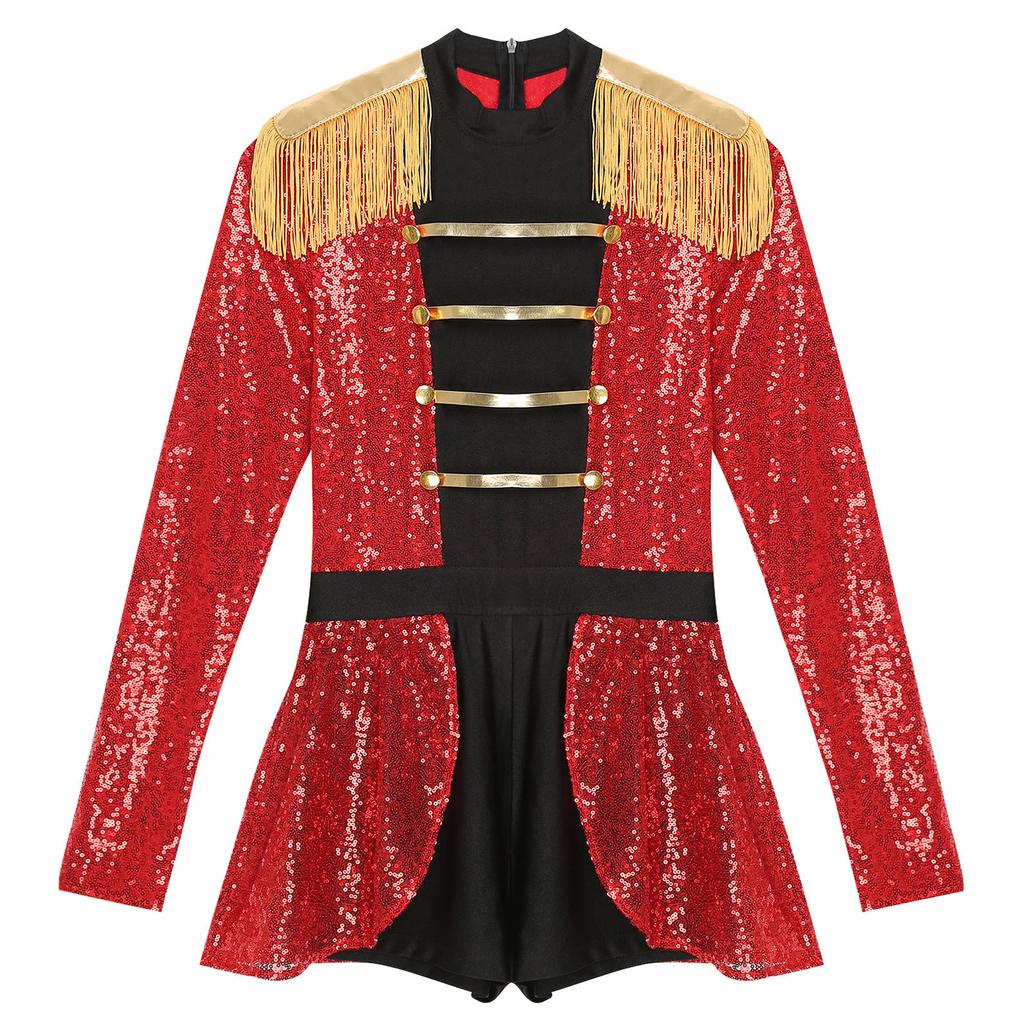 Womens Halloween Ringmaster Bodysuit Dress Sequin Jumpsuit Circus Cosplay Costumes