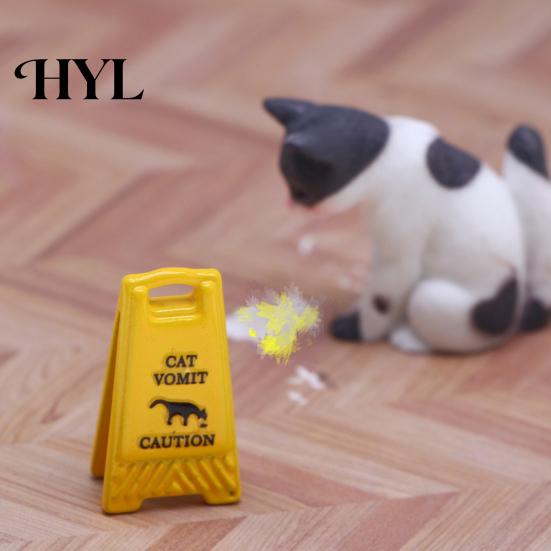 Doll House Floor Signs 5Pcs Mini Caution Wet Sign Single-side Realistic Miniature Dog Cat Vomit Tiny Danger Small Warning Desk Toy Dollhouse